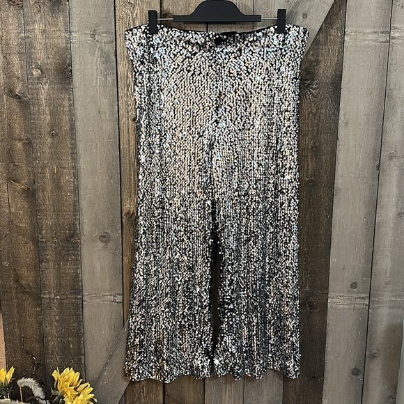 NWT Anthropologie Maeve The Colette Cropped Wide-Leg Sequin Pants - Picture 5 of 14